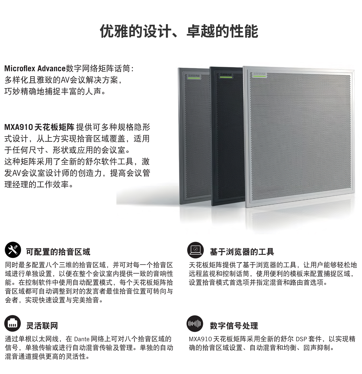 舒尔MXA910 天花板矩阵话筒(图1)